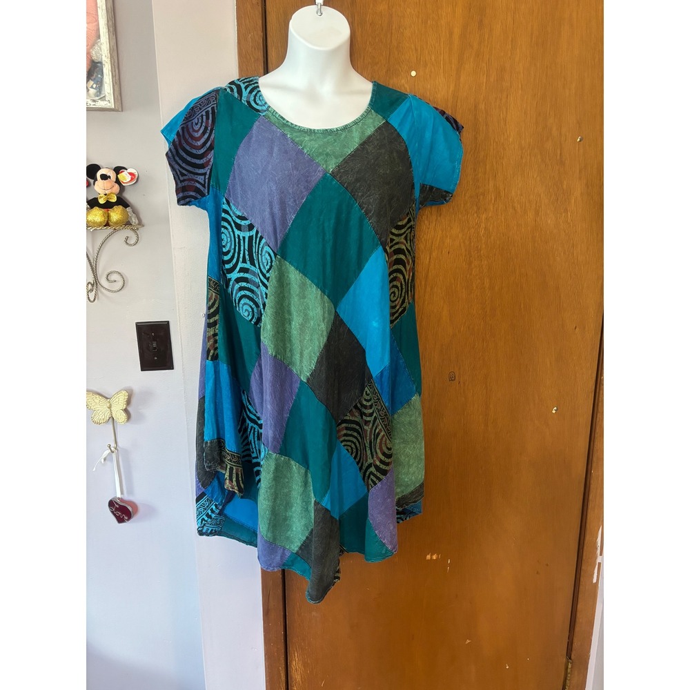 Sacred Threads Patchwork Boho Dress Turquoise Pur… - image 1